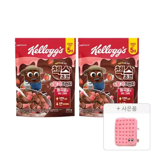 켈로그 첵스초코 딸기크런치 350g, 2개+증정(첵스초코 첵순이 파우치, 1개)