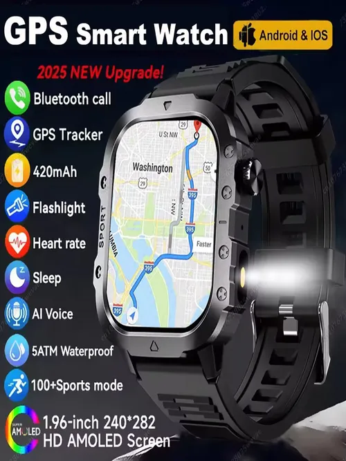 2025년 신형 스마트워치 남성용 아웃도어 GPS 스포츠 시계 심박수 수면 방수 스마트워치 IOS 안드로이드용