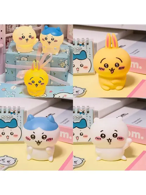 귀여운 치카와 카와이 침실 데스크탑 장식 하치와레 우사기 만화 비닐 인형 야간 조명 빛나는 장난감 깜짝 소녀 선물