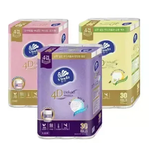 빈다 개별포장 4D Deluxe 엠보싱 4겹 천연펄프 롤화장지 30롤 2팩(무향/보타니컬/퍼스트로즈)