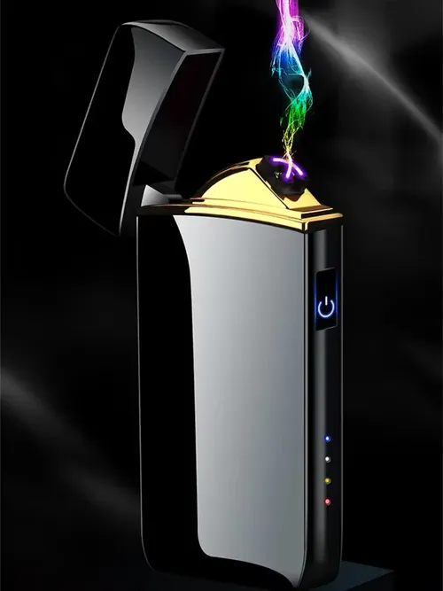 2024 방풍 전기 금속 라이터, 더블 아크 플레임리스 플라즈마 라이터, USB 충전식 LED 전원 디스플레이 터치 센서, 신제품