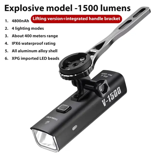 TOSUOD 자전거 라이트 1000/1200/1500 루멘 자전거 전조등 파워뱅크 손전등 핸들바 USB 충전 MTB 로드 하이라이트