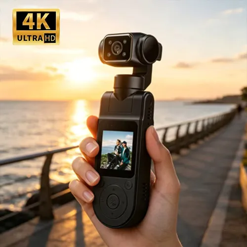 4K 휴대용 포켓 카메라 회전식 미니 바디캠 HD 야간 투시 LCD 화면 유튜브 야외 여행 스포츠 브이로그 녹화용