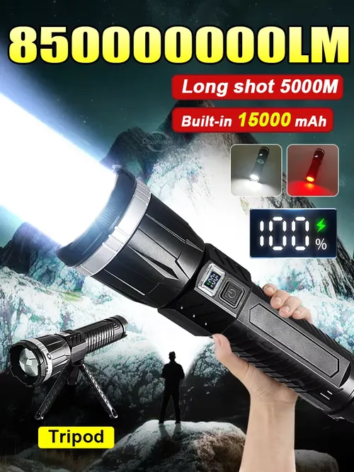 850000000LM 가장 강력한 LED 손전등 초강력 장거리 5000M 토치 라이트 줌 기능 휴대용 램프 브래킷 라이트 포함