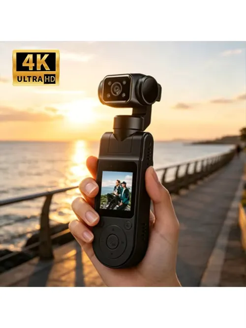 4K 휴대용 포켓 카메라 회전식 미니 바디캠 HD 야간 투시 LCD 화면 유튜브 야외 여행 스포츠 브이로그 녹화용