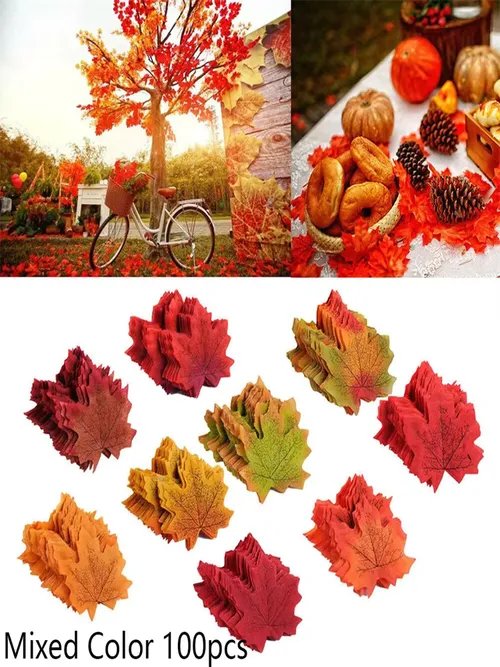 100/200Pcs 인공 실크 단풍 나무 가을 가짜 잎 화환 단풍 나무 포도 나무 추수 감사절 할로윈 웨딩 파티 장식