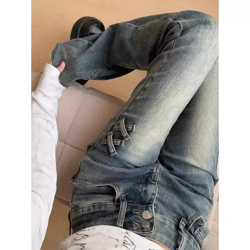 레트로 하이웨이스트 벨보텀 청바지 여성용 슬리밍 버터플라이 매듭 말굽 청바지 봄 신상 코튼 스트레치 데님
