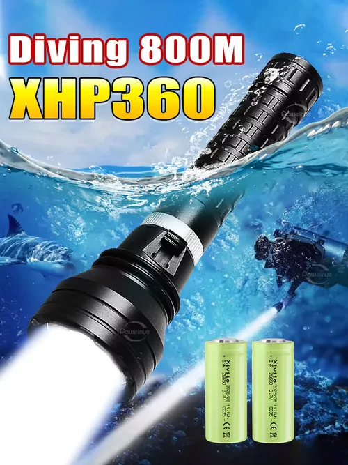 10000LM 강력한 XHP360 다이빙 손전등 IPX8 수중 램프 전문 스쿠버 다이빙 토치 1000M 고전력 LED 손전등