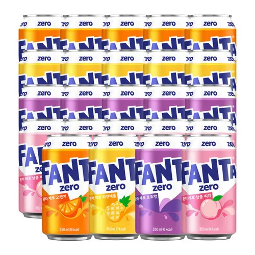 환타 제로 오렌지+파인+포도+피치 350ml 4종 6입 (총 24캔) +(증정)조앤프렌즈 스티커 B