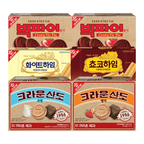 (추억의 레트로 에디션) 크라운 산도161g(딸기/크림)+하임142g(초코/화이트)+빅파이216g 2개