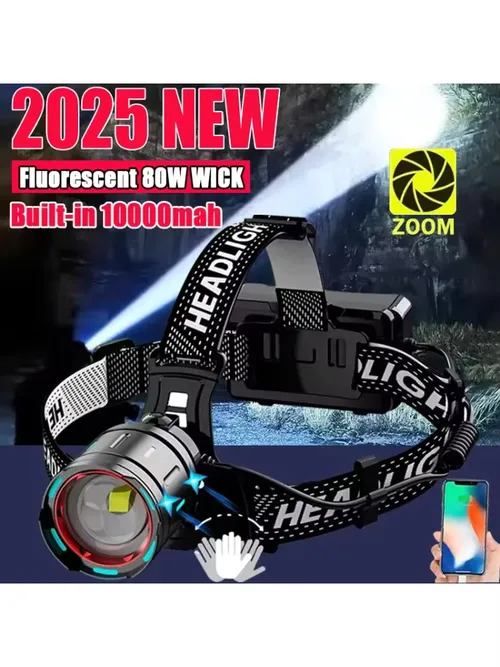 2025 새로운 슈퍼 강력한 전조등 800W LED IR 센서 헤드 라이트 충전식 헤드 손전등 5000 미터 헤드 램프 낚시 랜턴