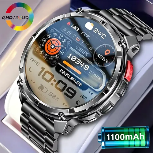새로운 T-REX3 울트라 1100mAh 배터리 스마트워치 10ATM 방수 GPS 나침반 손전등 1.7인치 AMOLED HD 통화 스포츠 스마트워치 남성용