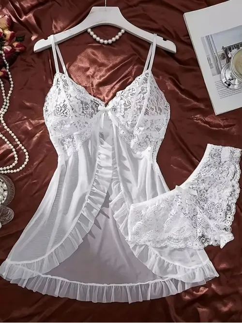 Tulle 울트라 섹시한 잠옷 v 넥 브래지어 오픈 수면 스커트 나이트 에로 드레스 여성 쉬어 잠옷 란제리 가죽 끈 럭셔리 키트