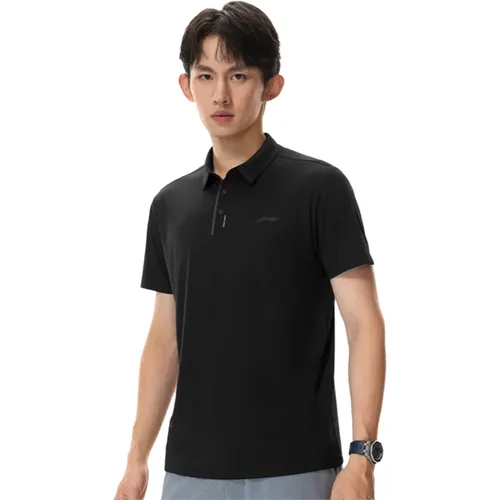 Li-Ning 남성용 트레이닝 폴로 티셔츠 LN FAST DRY 100% 폴리에스테르 레귤러 핏 UV 프로텍션 LiNing 피트니스 반팔 티셔츠 APLW163