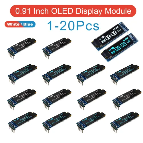 1-20PCS SSD1306 OLED 디스플레이 모듈 0.91 인치 128x32 I2C IIC 3.3V 5V Arduino ESP32 DIY 용 파란색 흰색 화면