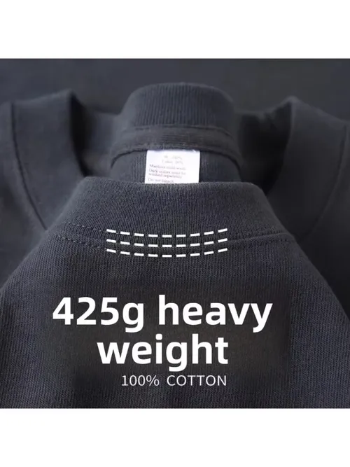 Heavy Wight 425 그램 남성 T 셔츠 코튼 하프 슬리브 Brathable High Qaulity 라운드 넥 기본 탑 남성 여름 T 셔츠