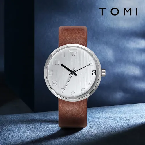 TOMI 남성용 시계 럭셔리 브라운 벨트 쿼츠 시계 남성용 및 여성용 레저 단순 시계 남성용 시계 선물