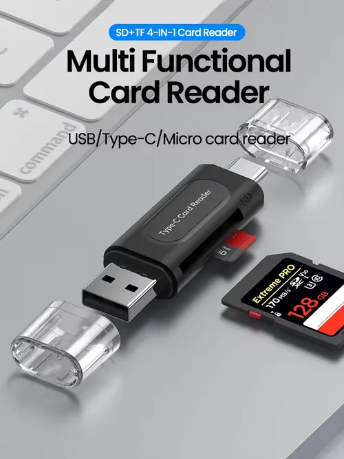 4-in-1 다기능 USB TYPE-C 카드 리더기 외장 스토리지 블랙 스트레치 메모리 스틱 USB 2.0 미니 SD TF 카드 리더기