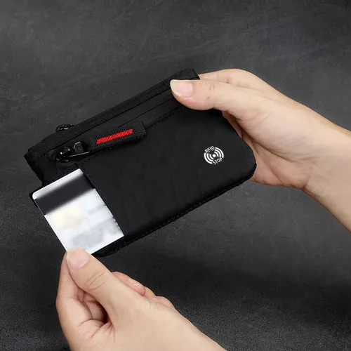 럭셔리 RFID 신용카드 홀더 도난 방지 슬림 키 카드 케이스 카라비너 포함 나일론 동전 지갑 남성용 지갑