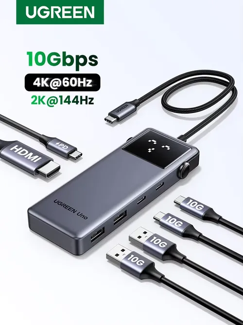 UGREEN Uno USB C 허브, 노트북용 분배기 어댑터, 맥북 프로 에어, USB 확장기, 도킹 스테이션, 6 인 1, 4K60Hz, PD100W, 10Gbps, USB3.2