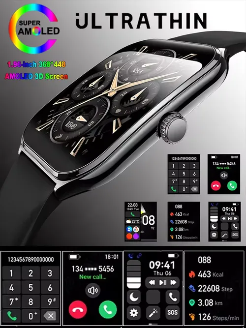 OPPO용 신제품 울트라 씬 스마트워치 남성용 AMOLED HD 화면 항상 표시 시간 심박수 블루투스 통화 스포츠 방수 스마트워치