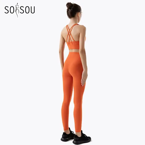 SOISOU 나일론 요가 의류, 체육관 피트니스 레깅스, 스포츠 브라, 짧은 세트, 하이 웨이스트 탄성 여성 의류, 3 가지 유형, 12 가지 색상