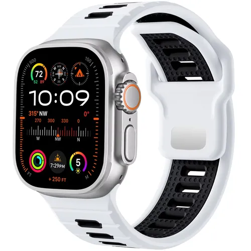 흑백 실리콘 Apple Watch 밴드 - 스포츠 스타일, 방수, 모든 iWatch 시리즈 Ultra 2/Ultra/SE/10-1과 호환 가능