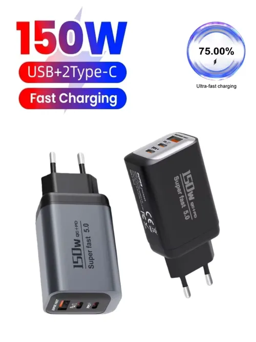 USB 타입 C 150W 충전기 USB QC3.0 고속 충전 휴대폰 충전기 여행 어댑터 아이폰 17 삼성 샤오미용 EU/UK/US 플러그
