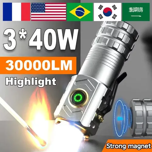 2024 새로운 Led 미니 손전등 3 코어 LED 미니 전술 손전등 18500 매우 강력한 Led 토치 30000 높은 전원 손전등