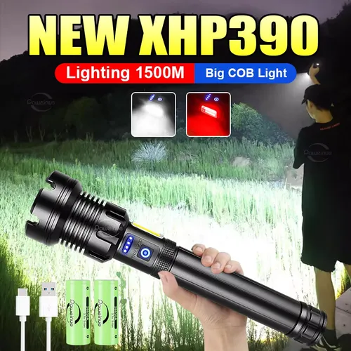 XHP390 가장 강력한 손전등 Usb 충전식 손전등 강한 빛 군사 전술 랜턴 캠핑 사냥 야외 토치