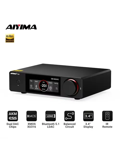 AIYIMA D20 HiFi DAC 디코더 AK4493SEQ ES9039Q2M XMOS XU316 USB DSD512 블루투스 5.1 LDAC RCA XLR 오디오 컨버터 VU 미터