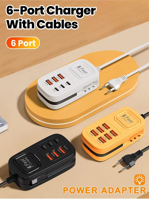 6포트 USB 고속 충전기 파워 스트립 데스크탑 충전 스테이션 고속 충전 EU/UK/US 플러그 USB 허브 어댑터 소켓 3타입 C 3USB