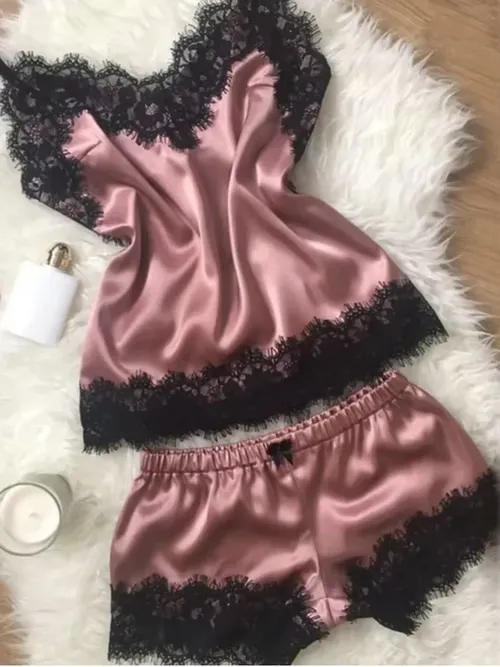 레이스 새틴 잠옷 세트 여성용 잠옷 v 넥 스트레치 섹시한 란제리 스트랩 조끼 탑 반바지 Nightwear Pijamas