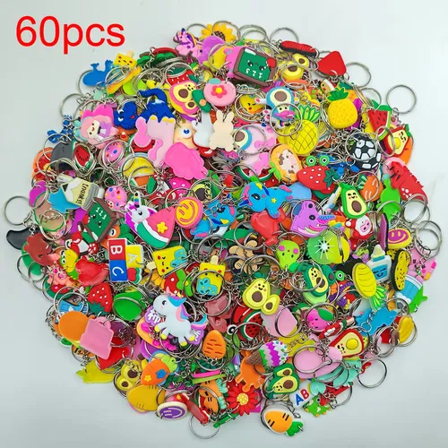60Pcs (믹스) 무작위 스타일 만화 키 체인, 장식 가방 지갑 펜던트 열쇠 고리 교실 상품, 생일 파티 선물
