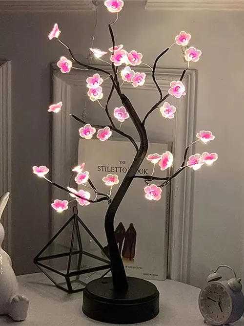 테이블 트리 야간 조명 USB/배터리 구동 터치 스위치 인공 분재 벚꽃 데스크탑 트리 LED 램프 조명 장식