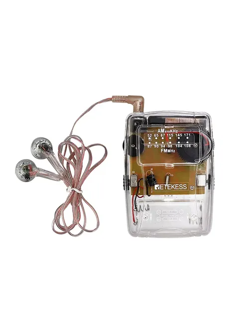 RETEKESS TR624 투명 휴대용 라디오 AM / FM 포인터 튜닝 지지대 헤드폰, 교회 회의 박물관 가이드에 사용