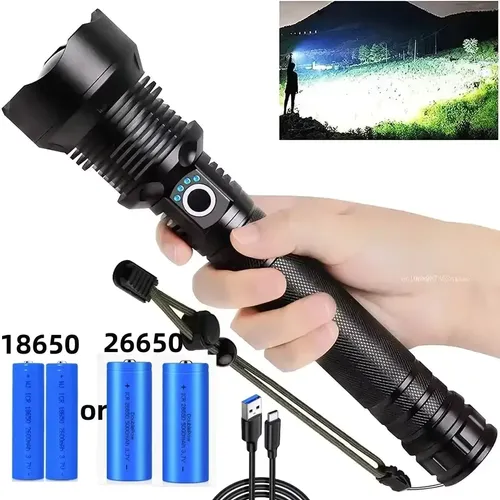 초강력 충전식 줌 LED 전술 토치 USB 강력한 XHP70.2 손전등 XHP70 18650 또는 26650 배터리 캠프 램프