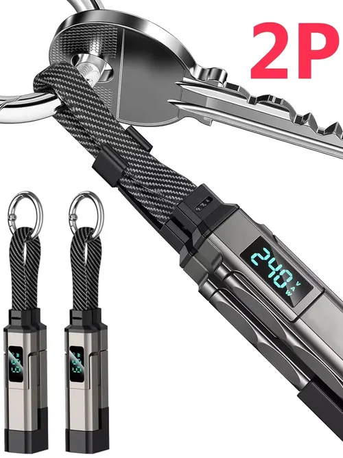 2/1개입 4 in 1 65W 키체인 충전 케이블 USB C 케이블(V/A/W 디스플레이 타입 C 포함) 애플 휴대용 코드 아이폰/삼성/노트북용