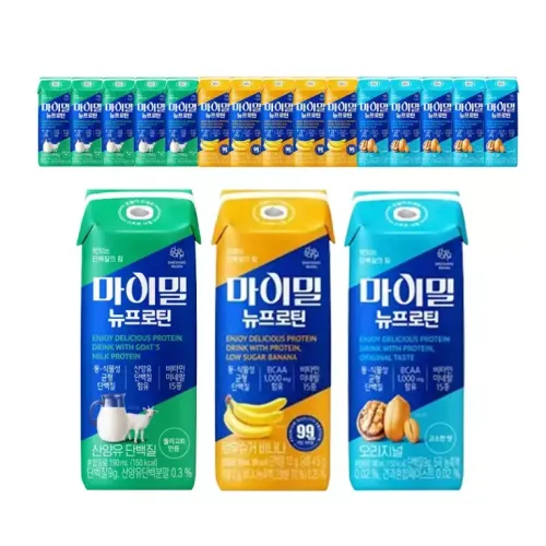 마이밀 마시는 뉴프로틴 오리지널 190ml + 산양유 단백질 190ml + 로우슈가 바나나 190ml 각6개 (총18개)