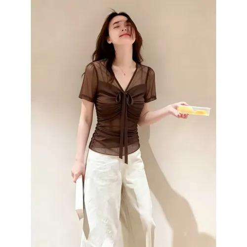 편안하고 세련된 여성용 상의, 통근용, 부드러운 맞춤 디자인, 여름 신상품, 폴리에스터 섬유 티셔츠