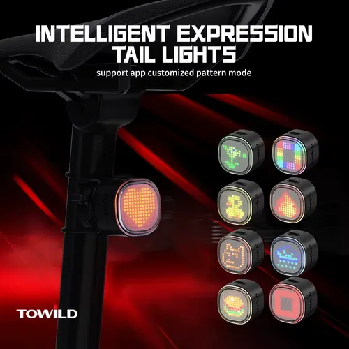 TOWILD TL08 지능형 표현 미등 140 Led 제동 센서 블루투스 자전거 후면 조명 맞춤형 자전거 미등