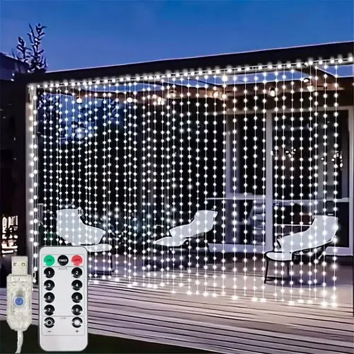 3/6M USB LED 커튼 8가지 모드 리모컨 조명 휴일 웨딩 가랜드 침실 거실 장식 크리스마스 장식품