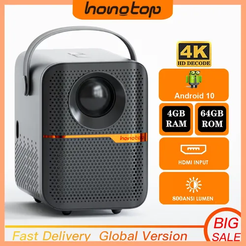 HONGTOP P10 스마트 4K 안드로이드 WiFi 휴대용 1080P 홈 시어터 비디오 LED 블루투스 미니 프로젝터 4GB 64GB 안드로이드 10 프로젝터