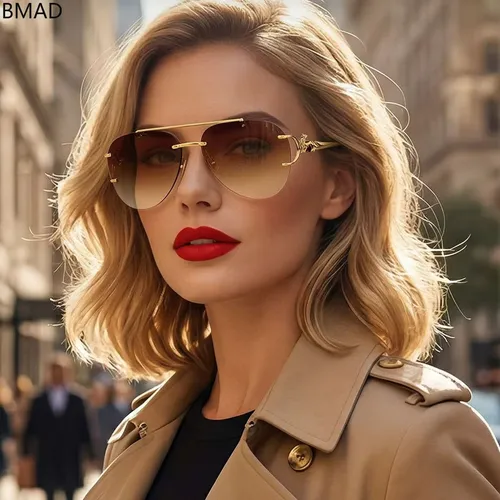 디자이너 선글라스 여성 UV400 보호 선스크린 선글라스 무테 선글라스 빈티지 Oculos 여름 액세서리 안경 Gafas