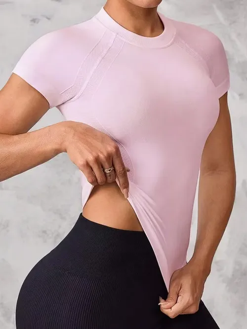 여성용 반소매 스포츠 상의, 통기성과 빠른 건조 기능을 갖춘 원단, 러닝과 요가에 적합