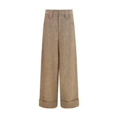 Brunello Cucinelli Merino Wool Blend Trousers — Beige