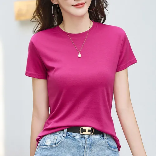 이매력 여성 라운드넥 기본티 무지 면스판 이너 반팔 티셔츠232