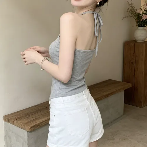 달콤하고 매콤한 여성용 슬림핏 홀터탑 이너웨어 탱크탑 면 혼방 신축성 있는 원단 여름 2026 스타일