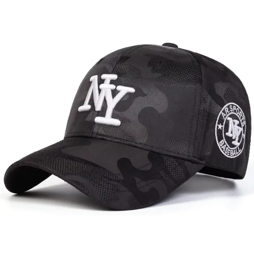 남성용 NY 레터링 카모플라주 야구 모자, 조절 가능한 스트랩, 가벼운 여행용 모자, NY 레터링 & 카모 프린트 아웃도어 캡