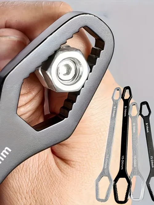 1pc 범용 더블 엔드 렌치, 자체 조임 3-17mm 나사 너트 수리 렌치, 양방향 래칫 스패너, 조절 가능